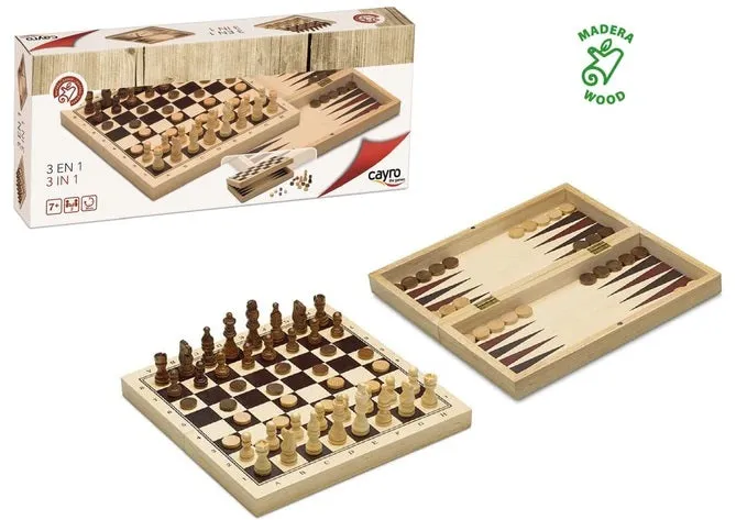 Jeu de société en bois 3 en 1