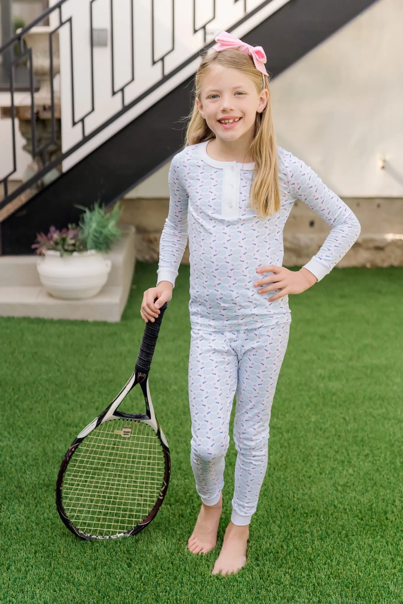 Ensemble Pyjama en Coton Pima pour Filles Alden - Rose Match de Tennis