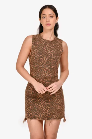 Robe courte Alexander Wang en denim marron à imprimé léopard Taille 4 US