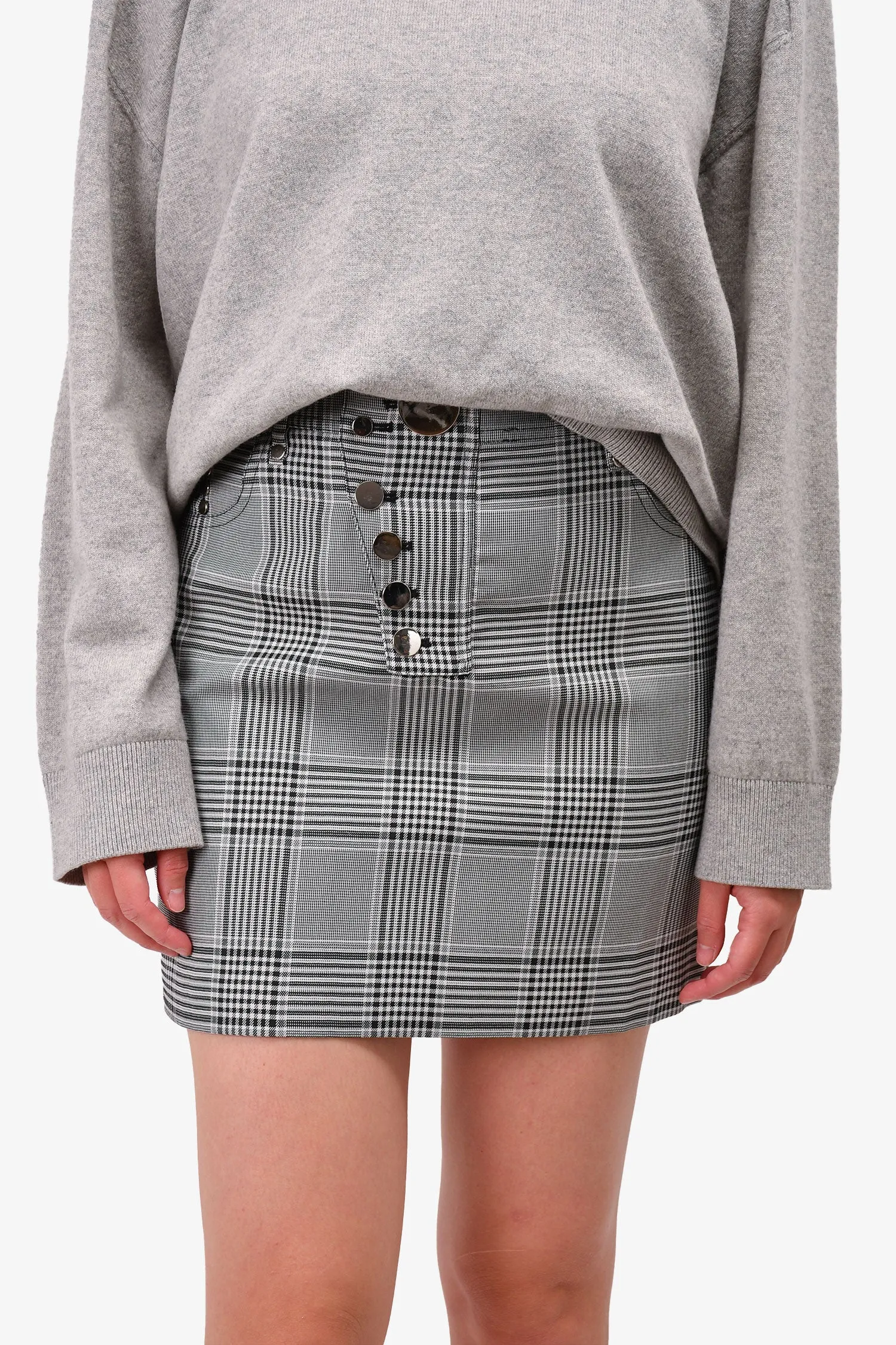 Alexander Wang Jupe à carreaux gris géante avec boutons argentés Taille M