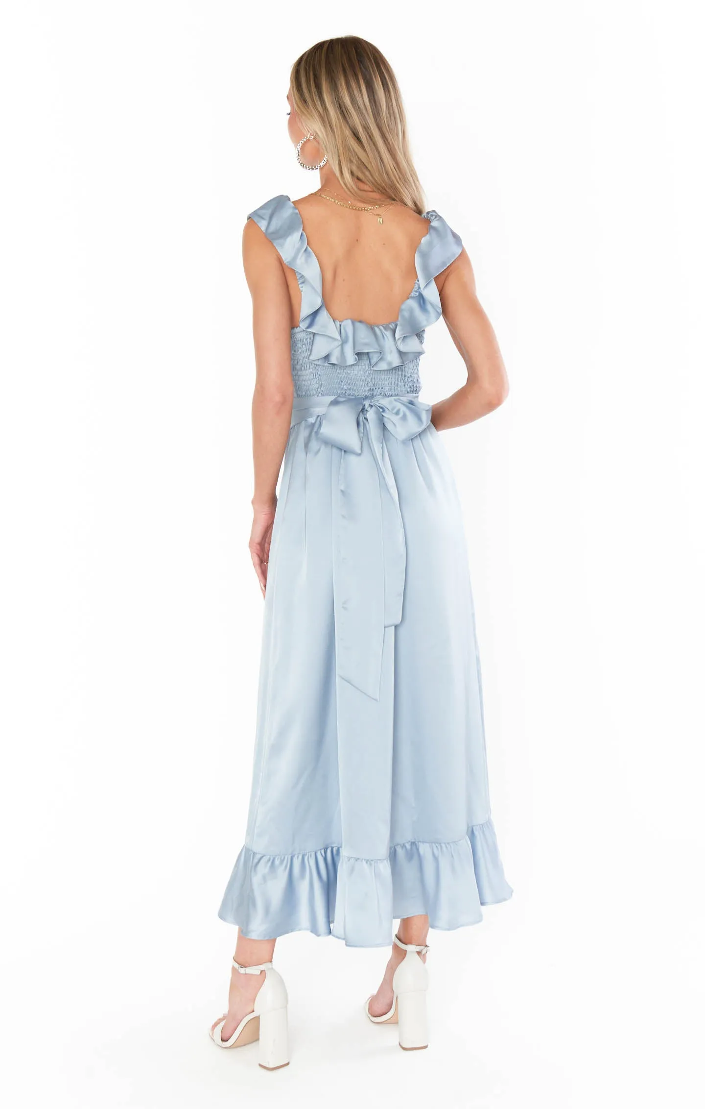 Robe midi Alexis ~ Satin luxe bleu acier