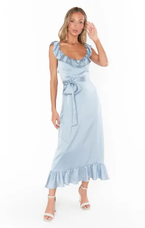Robe midi Alexis ~ Satin luxe bleu acier