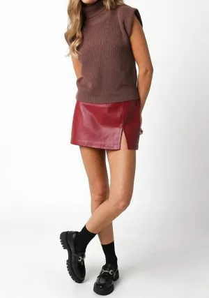 Mini jupe en cuir de façon Alix en rouge vif