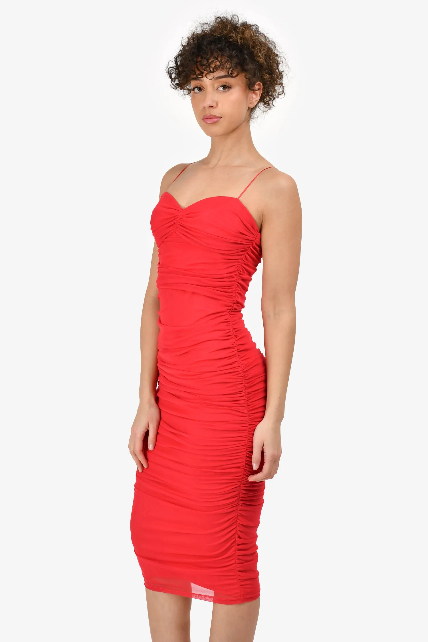 Robe midi 'Lopez' à ruchés rouges Amanda Uprichard Taille M