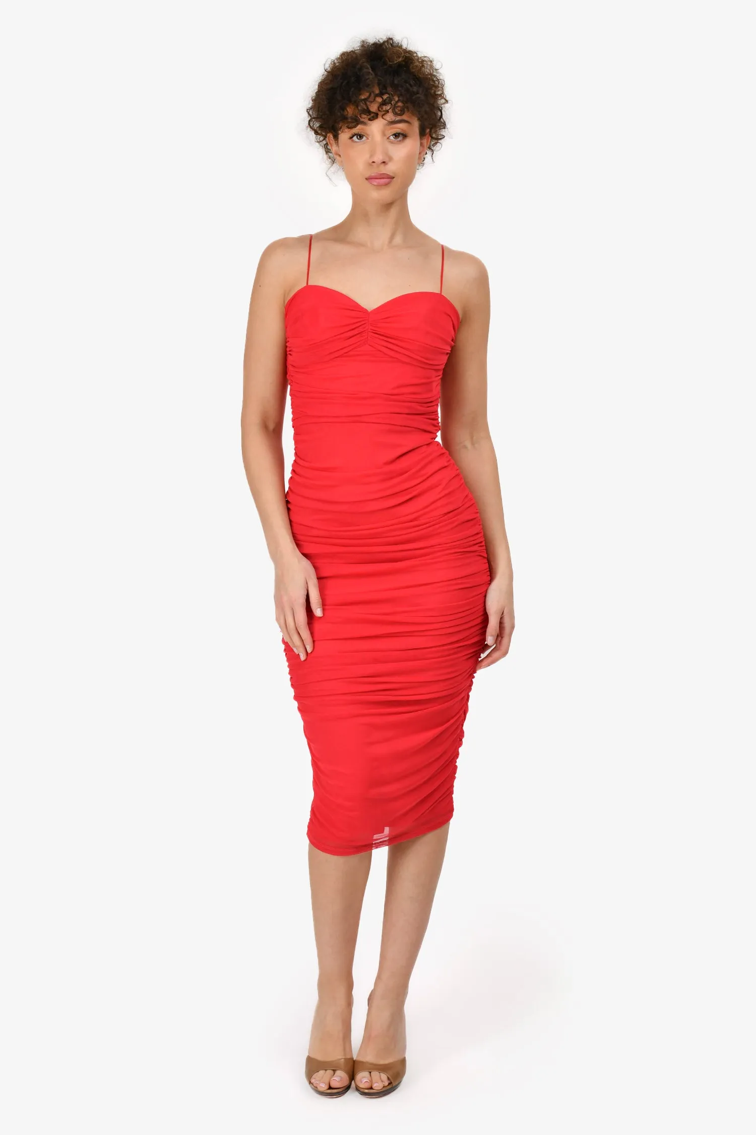 Robe midi 'Lopez' à ruchés rouges Amanda Uprichard Taille M