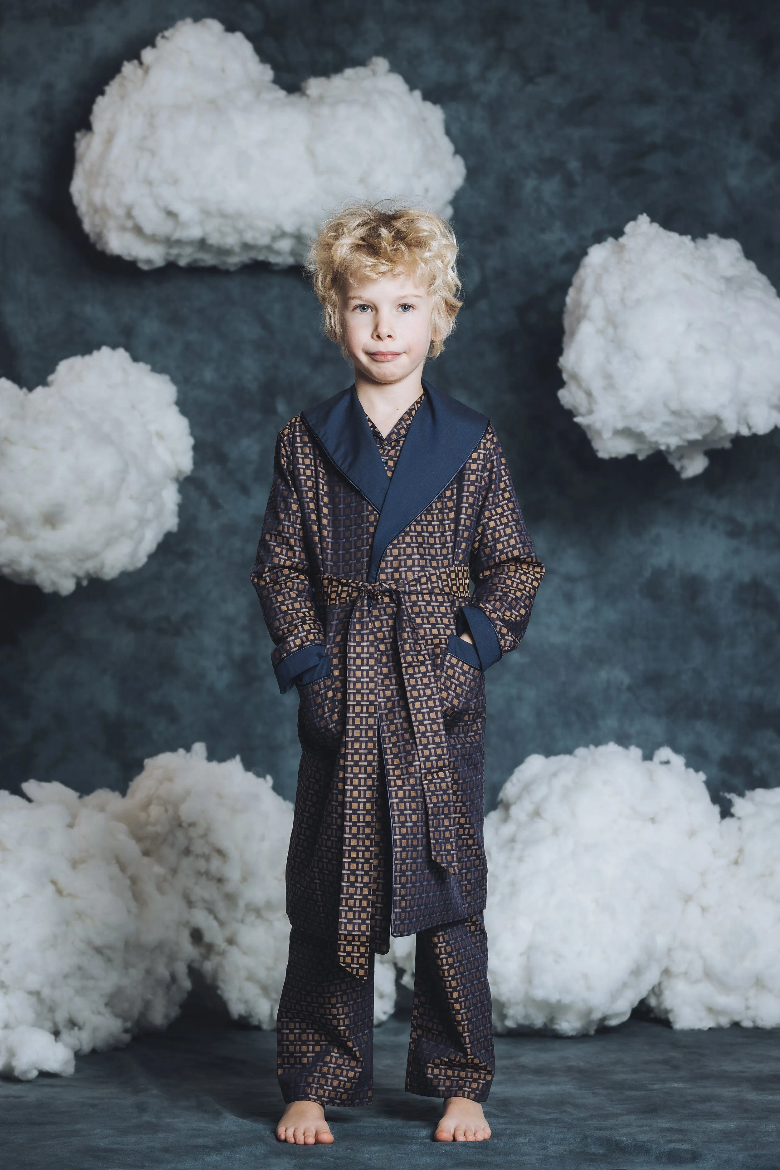Robe de chambre pour garçons Amiki Theodore en bleu marine