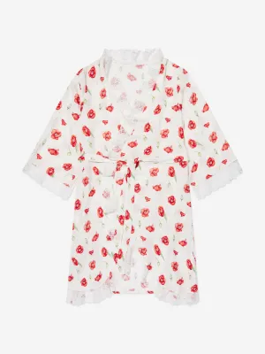 Robe de chambre pour filles Amiki Children Sofia à motifs de coquelicots en blanc
