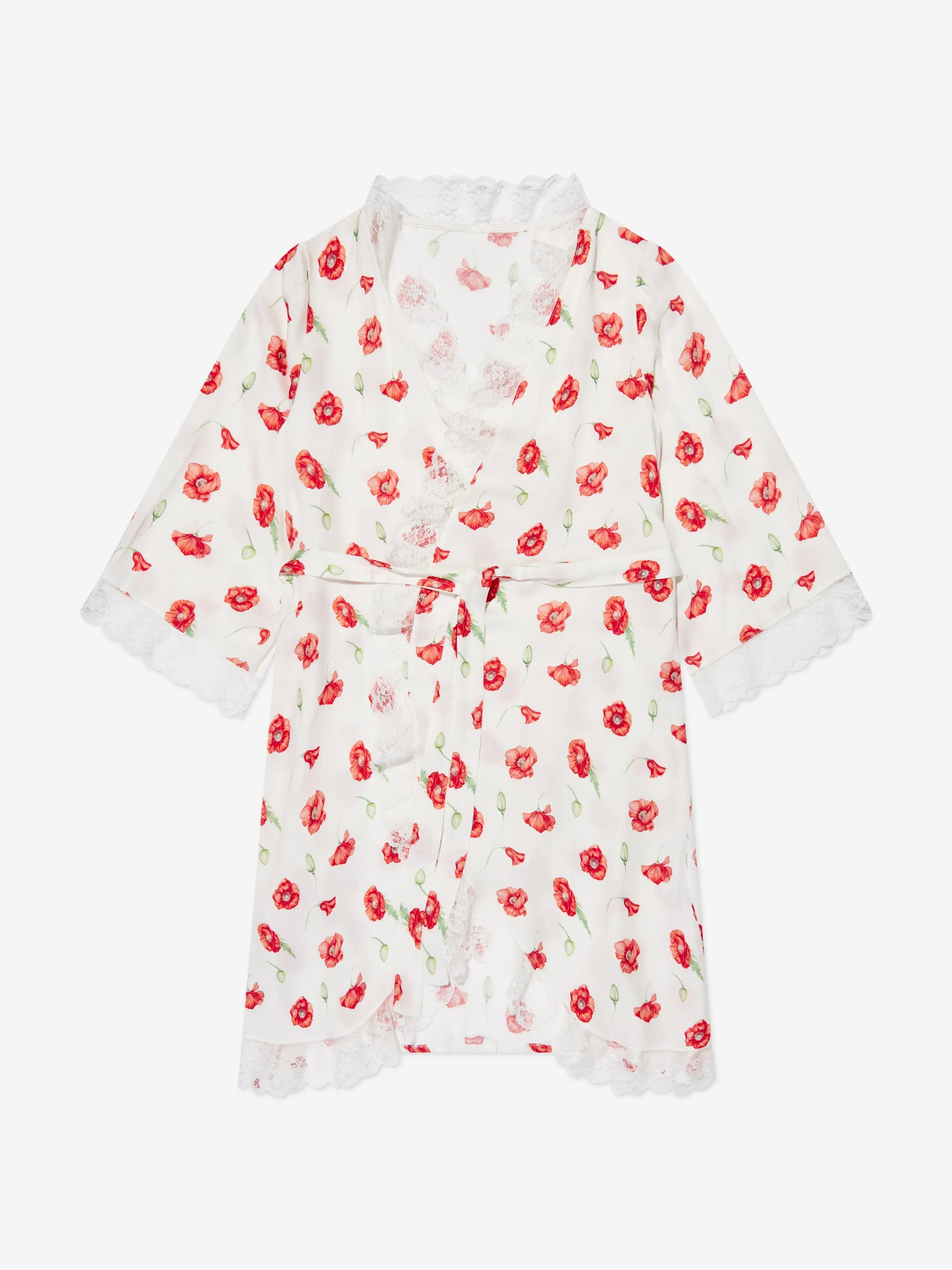 Robe de chambre pour filles Amiki Children Sofia à motifs de coquelicots en blanc