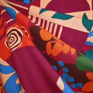Atelier Jupe Patchwork Botanique Abstrait en Rayon Berry/Multicolore