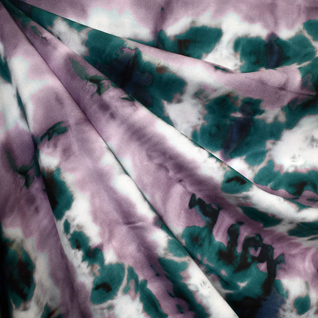 Atelier Jupe Imprimé Tie Dye Abstrait en Rayon Lilas/Jade