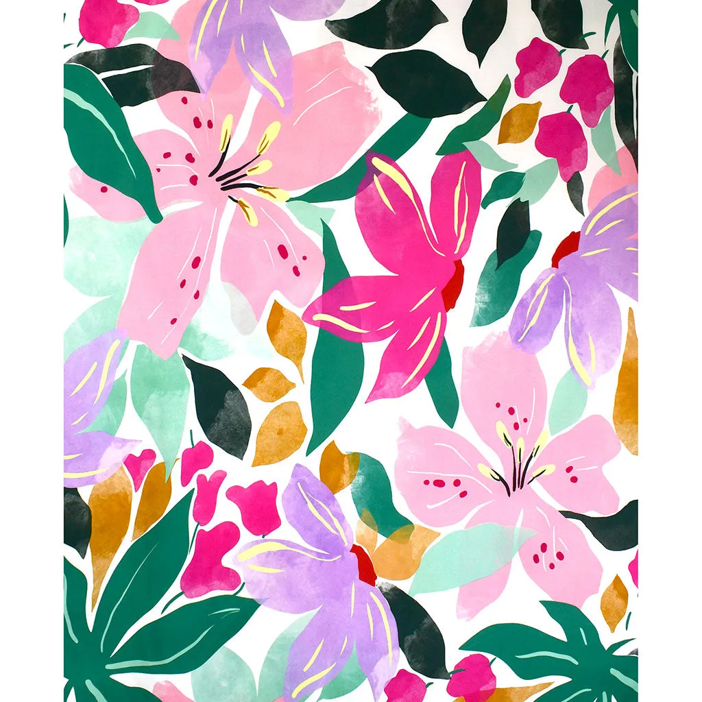 Atelier Jupe Color Flash Grand Motif Fleuri en Rayon Jade/Multicolore