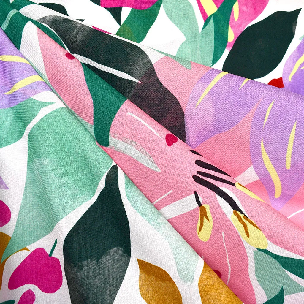 Atelier Jupe Color Flash Grand Motif Fleuri en Rayon Jade/Multicolore