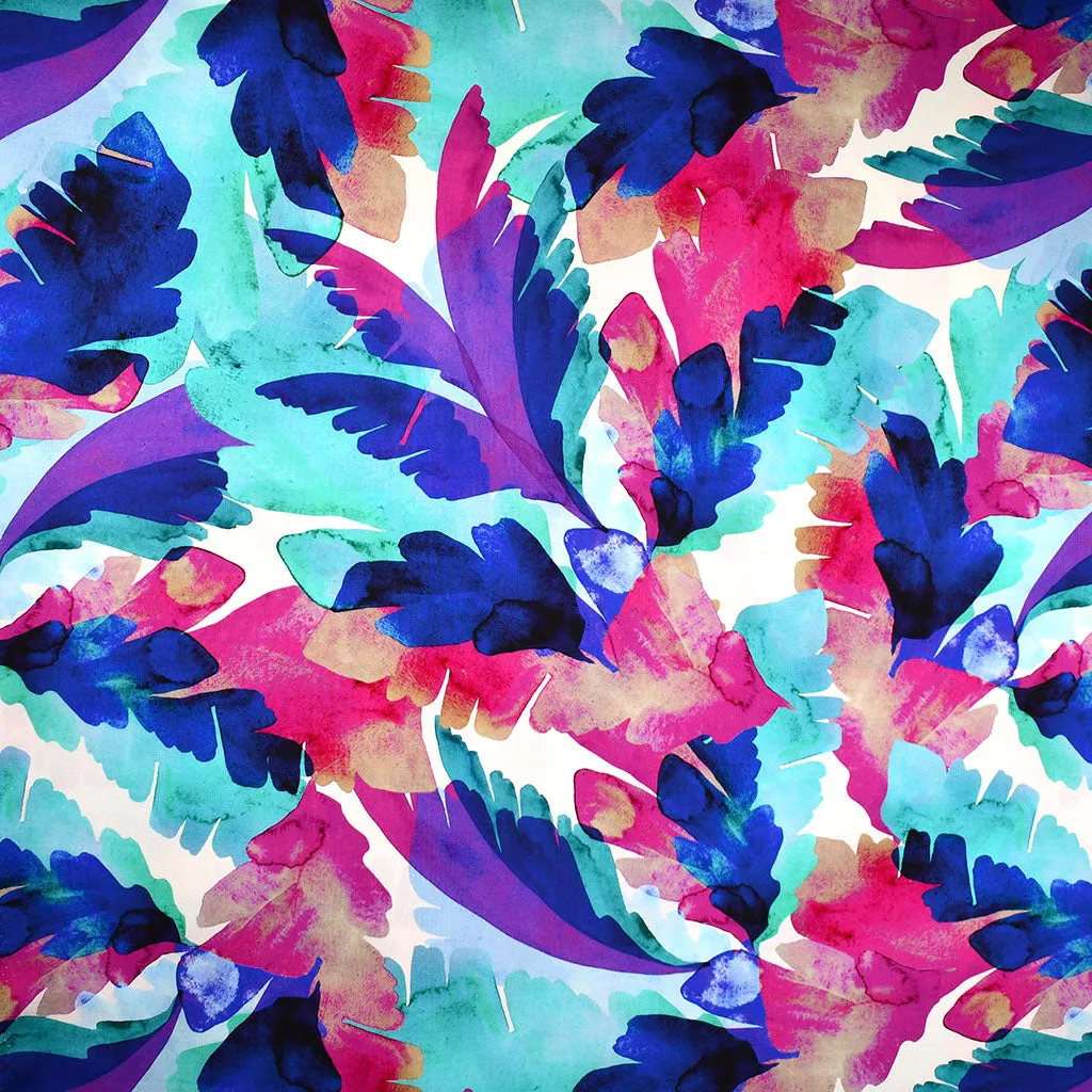 Atelier Jupe Plumes Peintes Colorées en Rayon Aqua/Multicolore