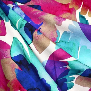 Atelier Jupe Plumes Peintes Colorées en Rayon Aqua/Multicolore