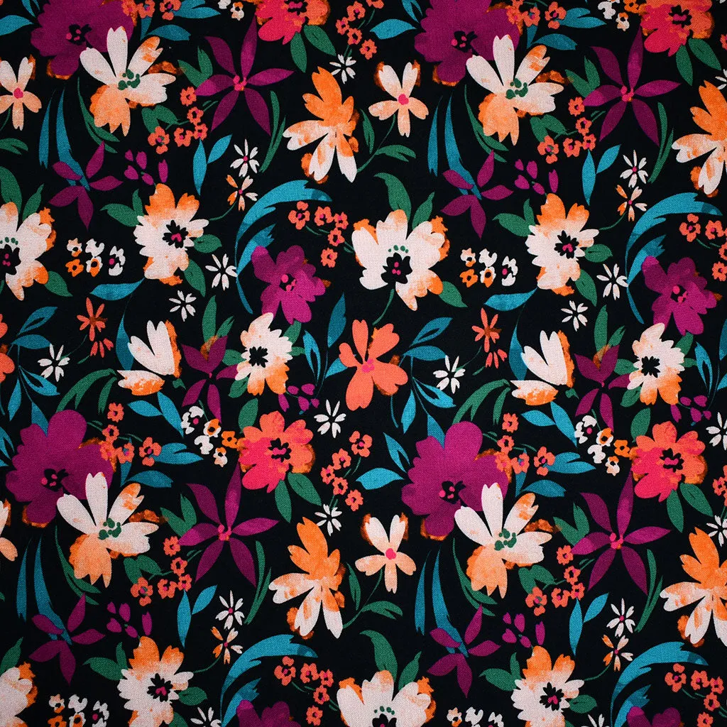 Atelier Jupe Florale Peinturlurée Colorée en Rayon Noir/Multicolore