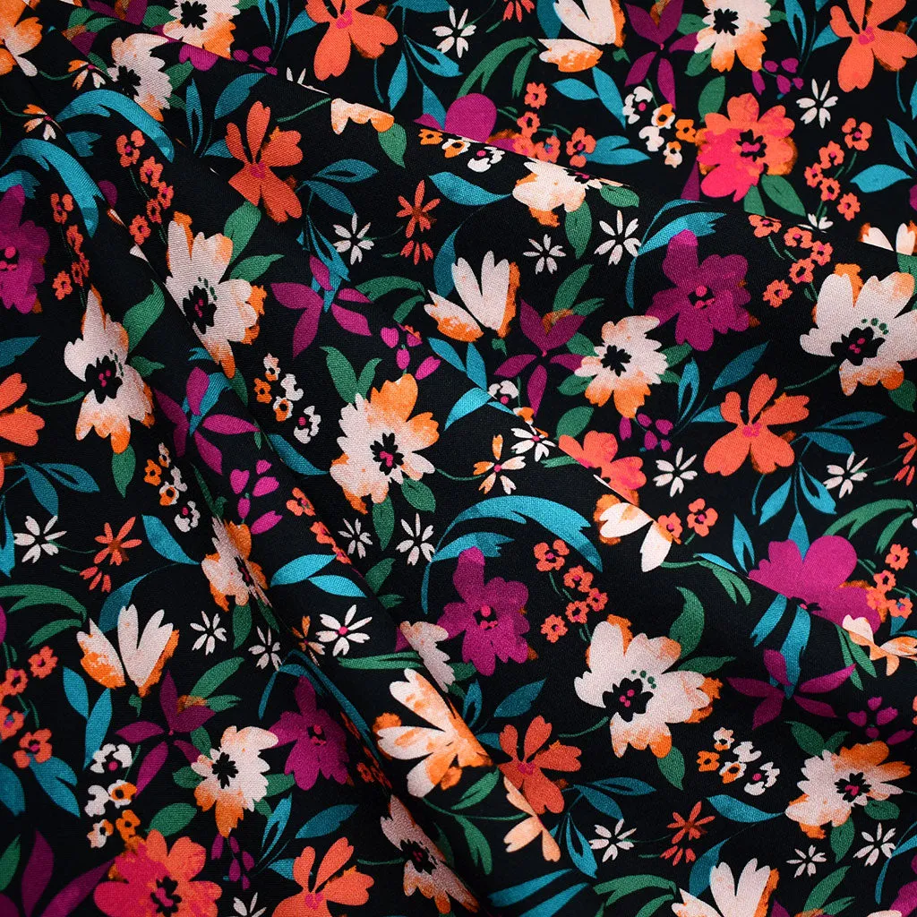 Atelier Jupe Florale Peinturlurée Colorée en Rayon Noir/Multicolore