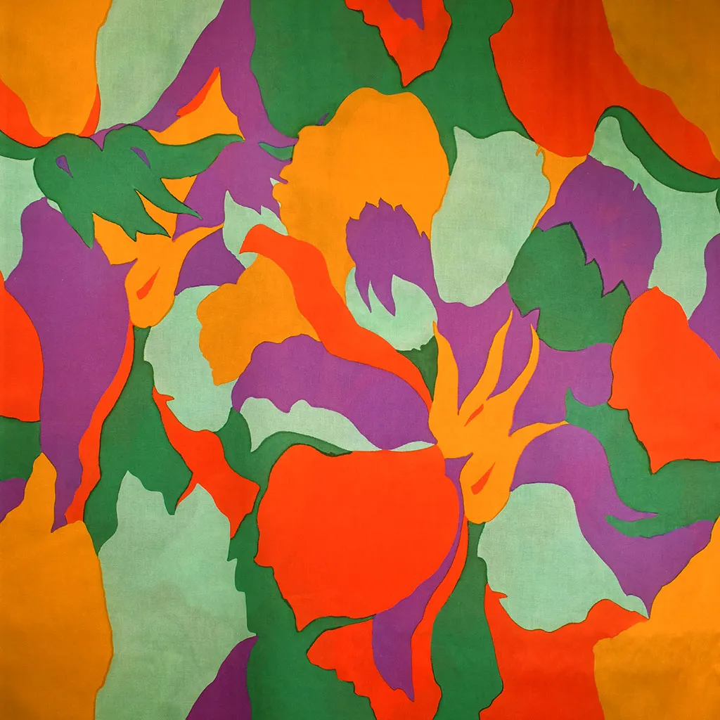 Atelier Jupe Géante Florale Abstraite en Coton Lawn Orchidée/Mandarine