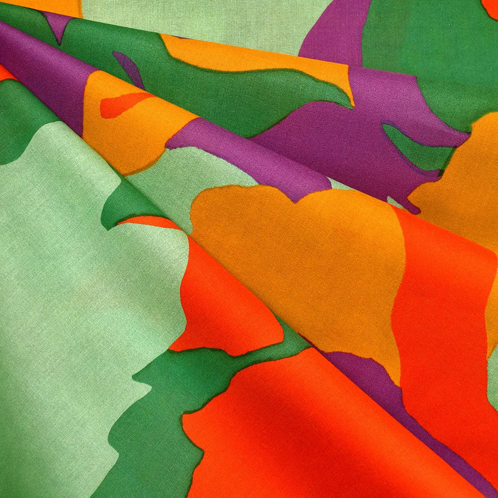 Atelier Jupe Géante Florale Abstraite en Coton Lawn Orchidée/Mandarine