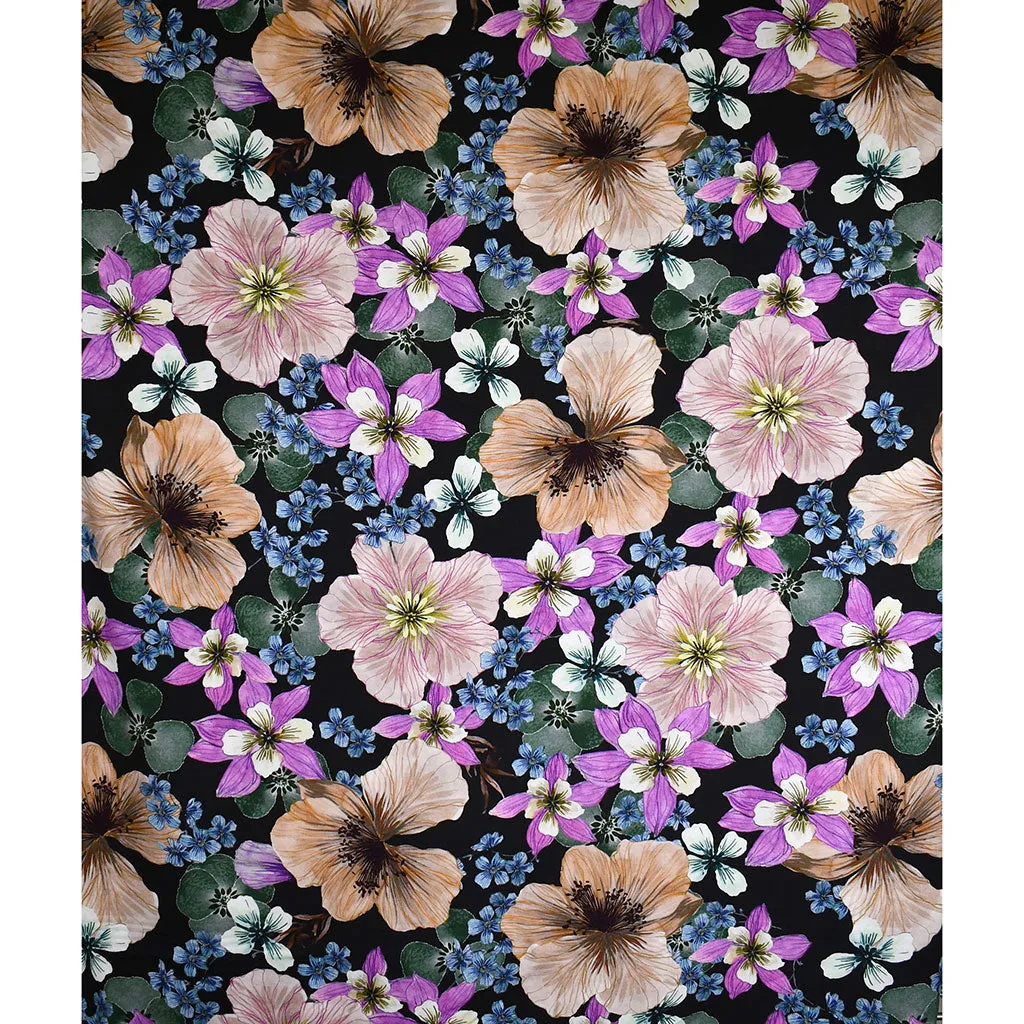 Atelier Jupe Large Artistique Florale Rayon Noir/Pêche