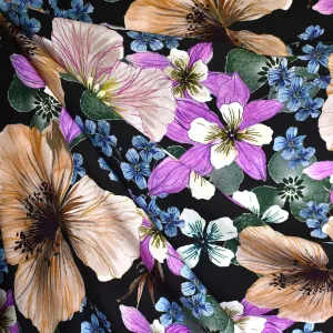 Atelier Jupe Large Artistique Florale Rayon Noir/Pêche