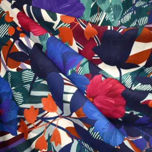 Atelier Jupe Superposée Tropicale Fleurie en Rayon Bleu/Multicolore
