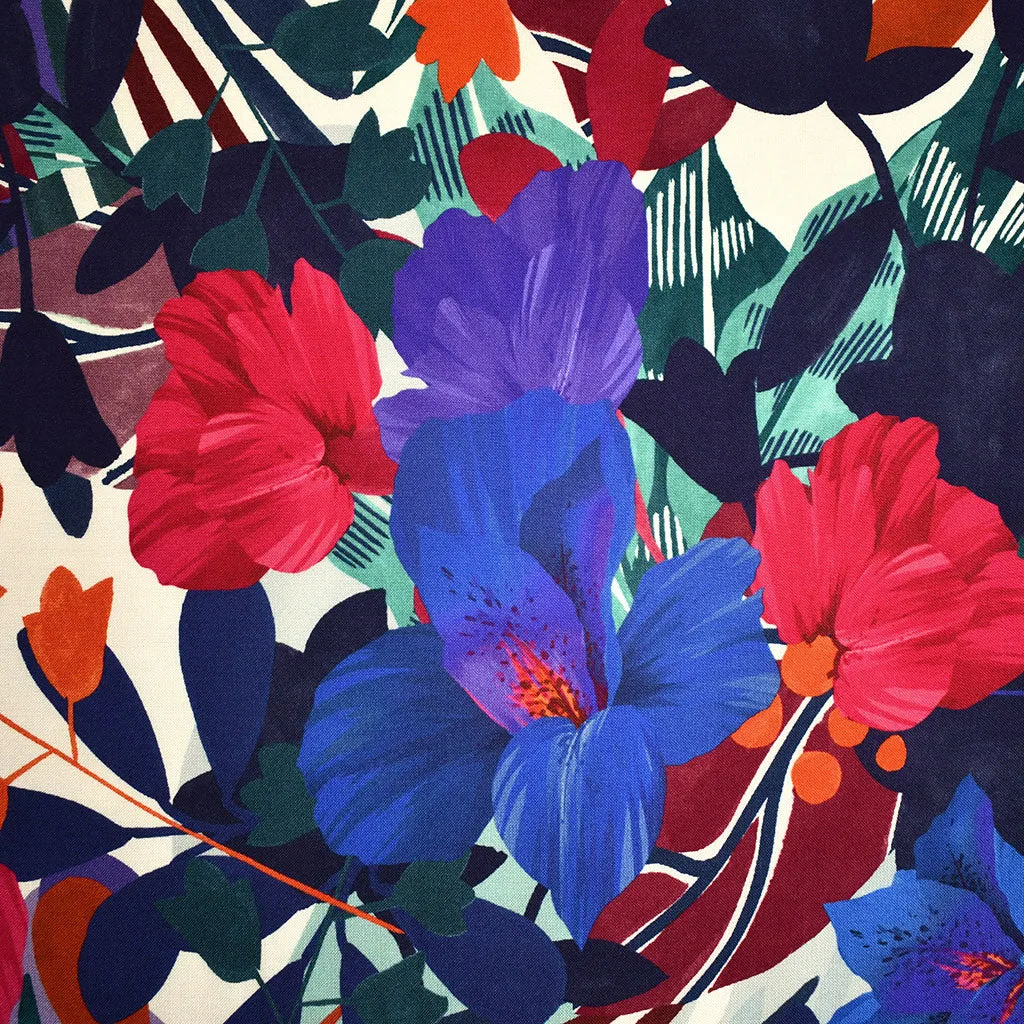 Atelier Jupe Superposée Tropicale Fleurie en Rayon Bleu/Multicolore