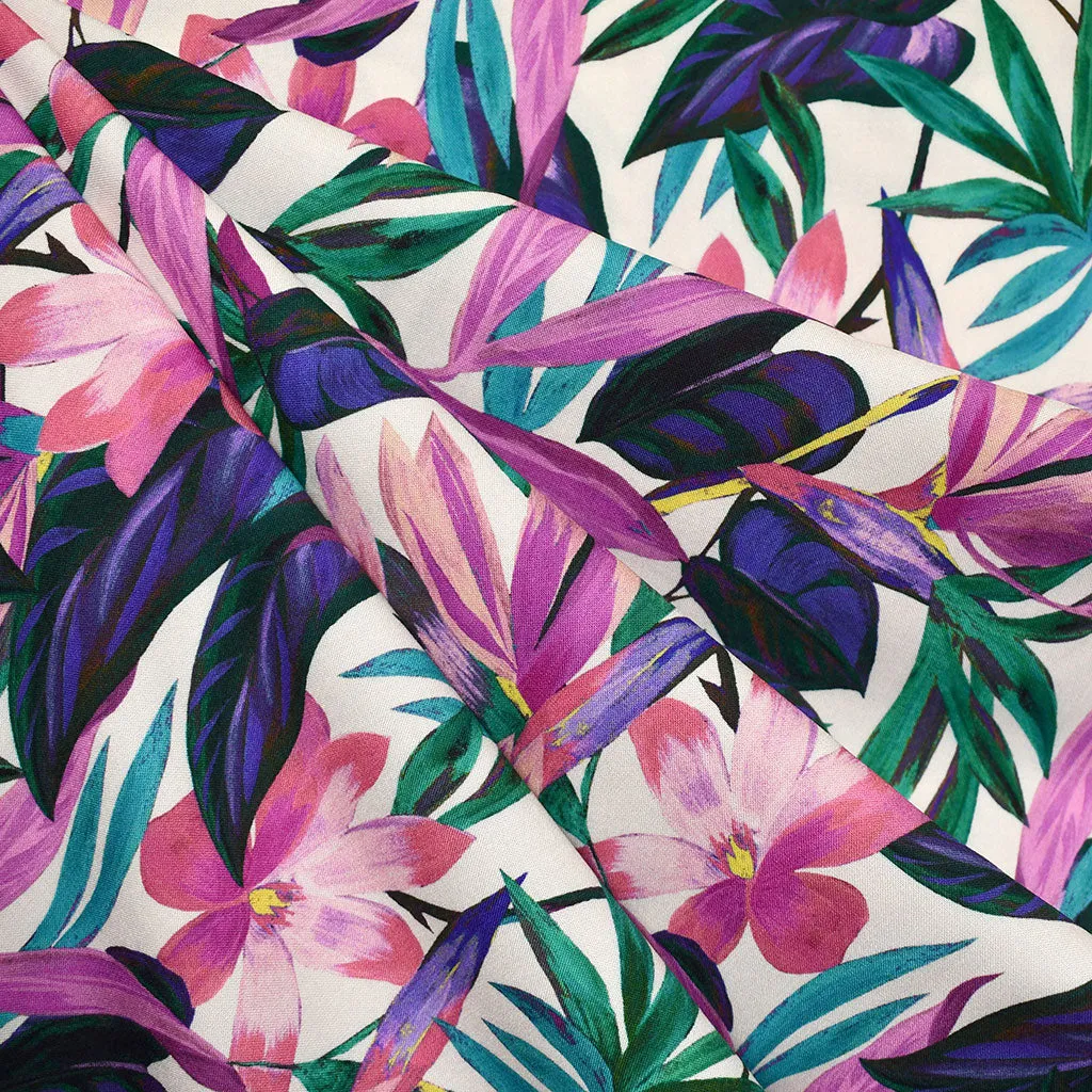 Atelier Jupe Florale Tropicale Peinte en Rayon Orchidée/Violet