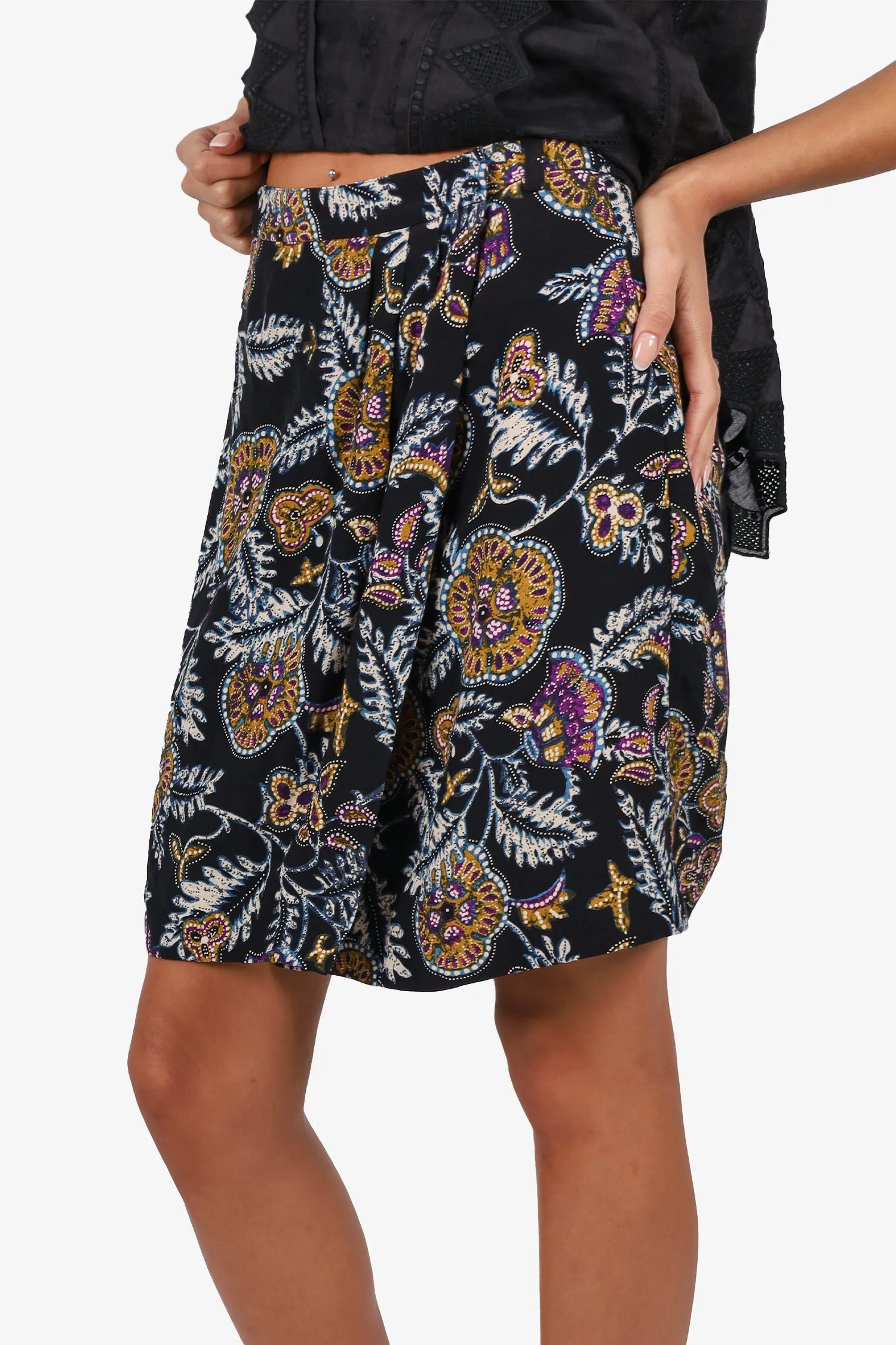 Ba&sh Jupe-Enveloppe Mini Imprimée Fleurie Noir/jaune Taille M