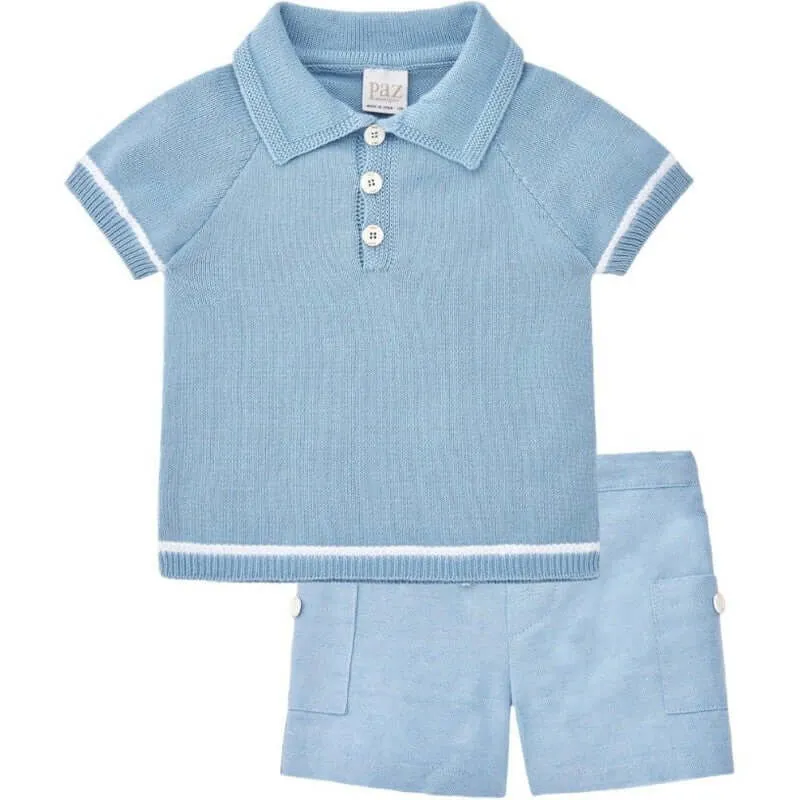 Ensemble Polo en Coton Bleu pour Bébé Garçon