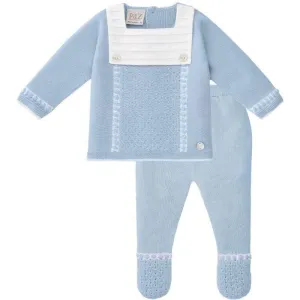 Ensemble en Coton Tricoté Bleu Cigogne pour Bébé Garçon