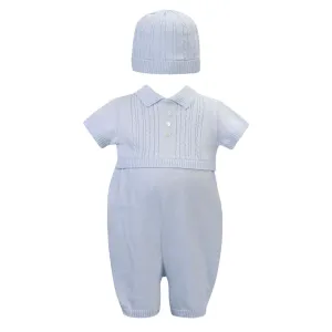 Ensemble Grenouillère et Bonnet Tricotés Bleus pour Bébé Garçon