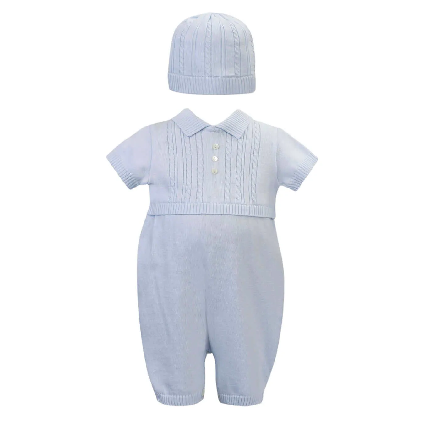 Ensemble Grenouillère et Bonnet Tricotés Bleus pour Bébé Garçon