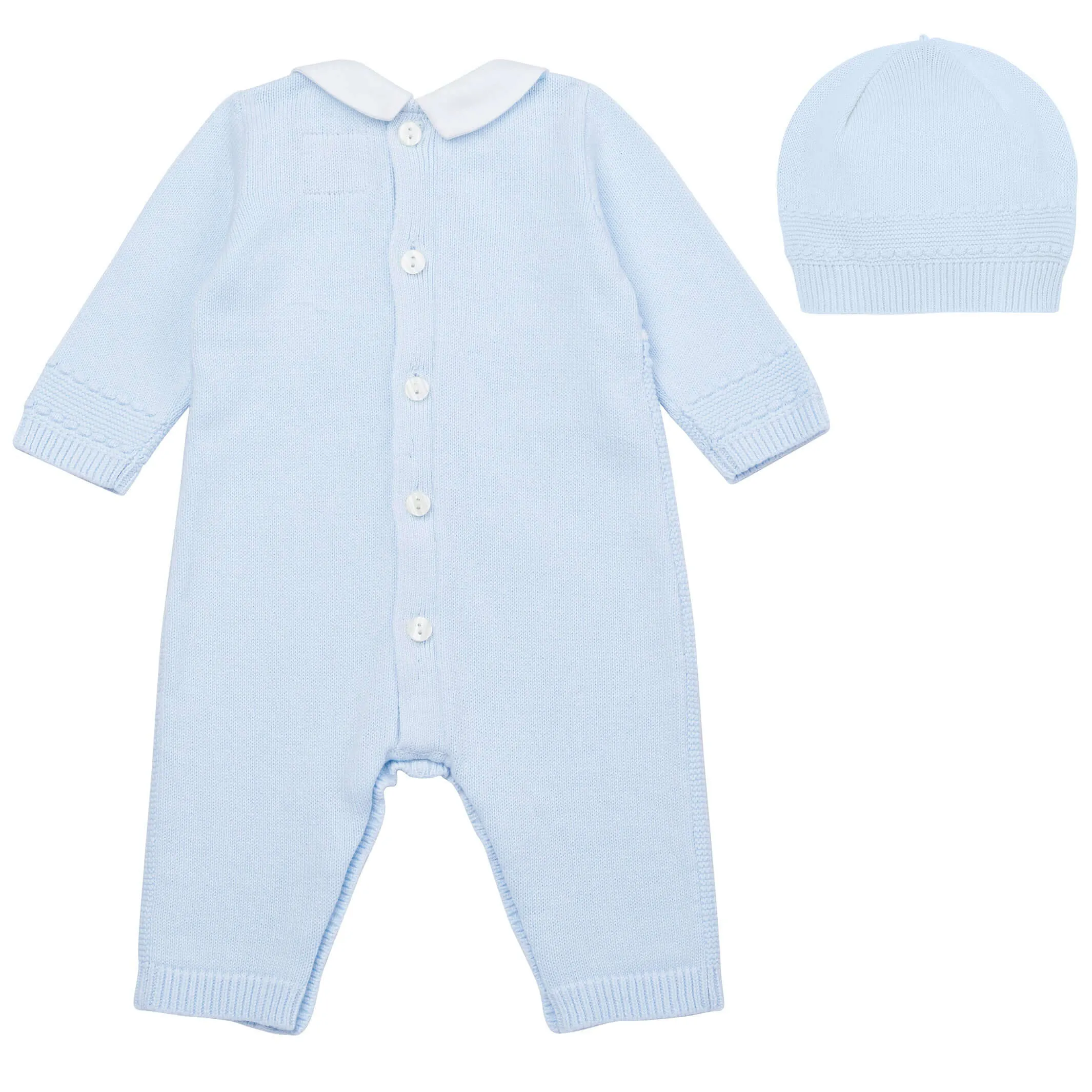 Ensemble et bonnet tricotés bleus pour bébé garçon