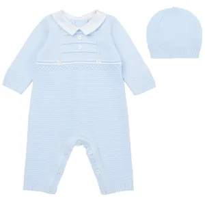 Ensemble et bonnet tricotés bleus pour bébé garçon