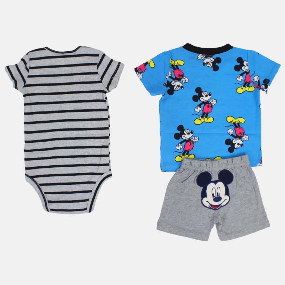 Ensemble 3 pièces en coton pour bébé garçon – Bleu avec motif Mickey Mouse
