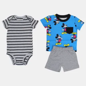 Ensemble 3 pièces en coton pour bébé garçon – Bleu avec motif Mickey Mouse