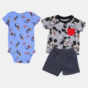 Ensemble 3 pièces en coton pour bébé garçon – Gris avec motif Mickey Mouse