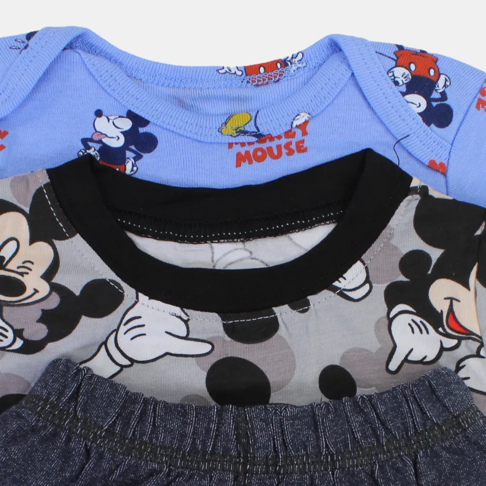 Ensemble 3 pièces en coton pour bébé garçon – Gris avec motif Mickey Mouse