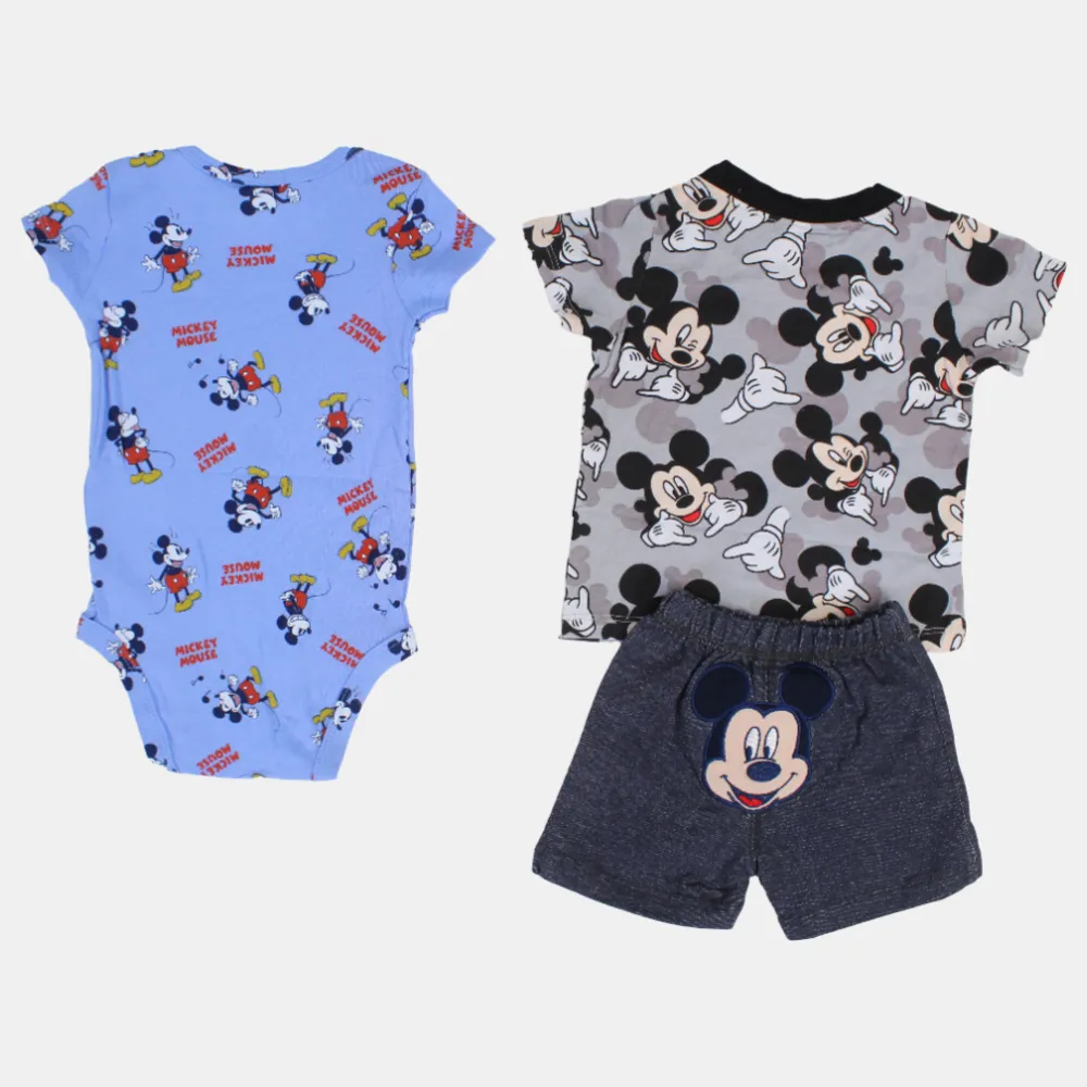 Ensemble 3 pièces en coton pour bébé garçon – Gris avec motif Mickey Mouse