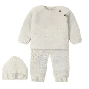 Ensemble tricoté 3 pièces crème pour bébé garçon