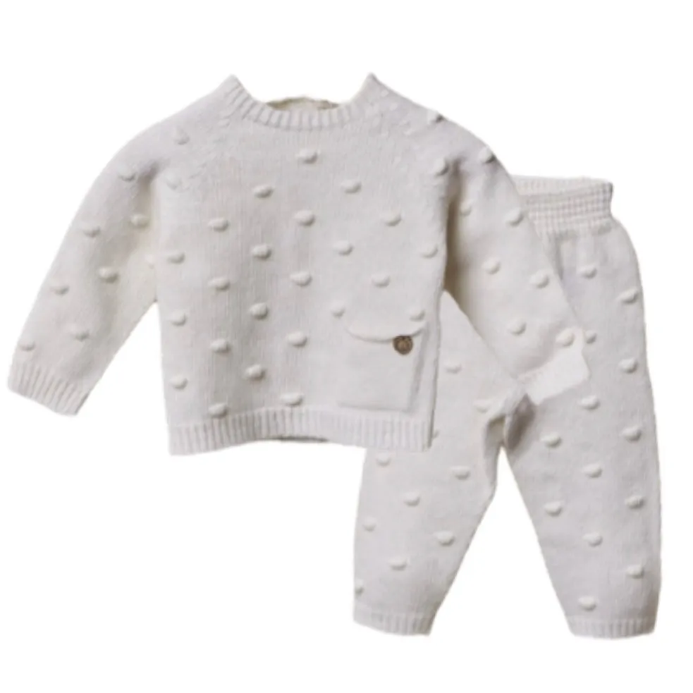 Ensemble en maille crème pour bébé garçon