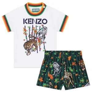 Ensemble de shorts pour bébé garçon en coton et bambou vert et blanc à motif tigre