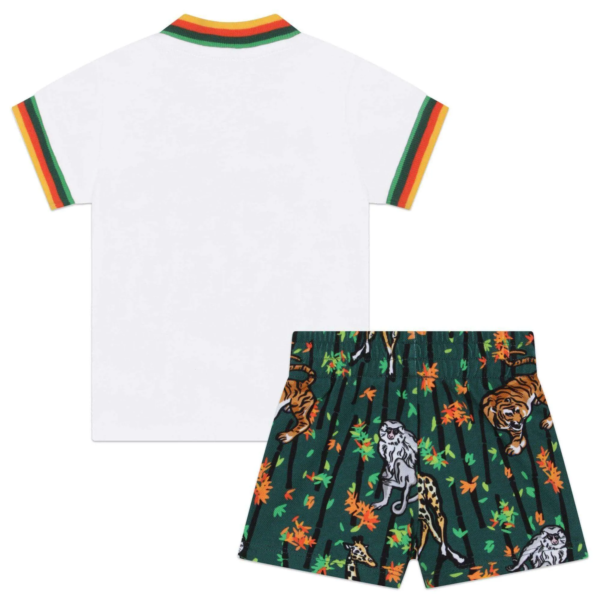 Ensemble de shorts pour bébé garçon en coton et bambou vert et blanc à motif tigre