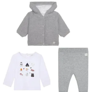 Ensemble tricoté gris 3 pièces pour bébé garçon