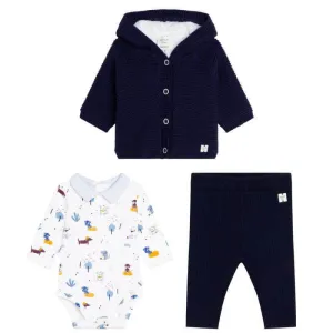 Ensemble tricoté 3 pièces bleu marine pour bébé garçon