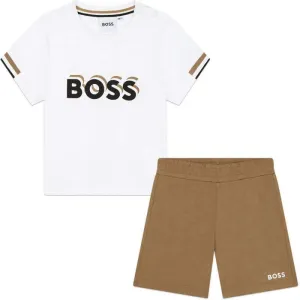 Ensemble court en coton blanc et marron pour bébé garçon