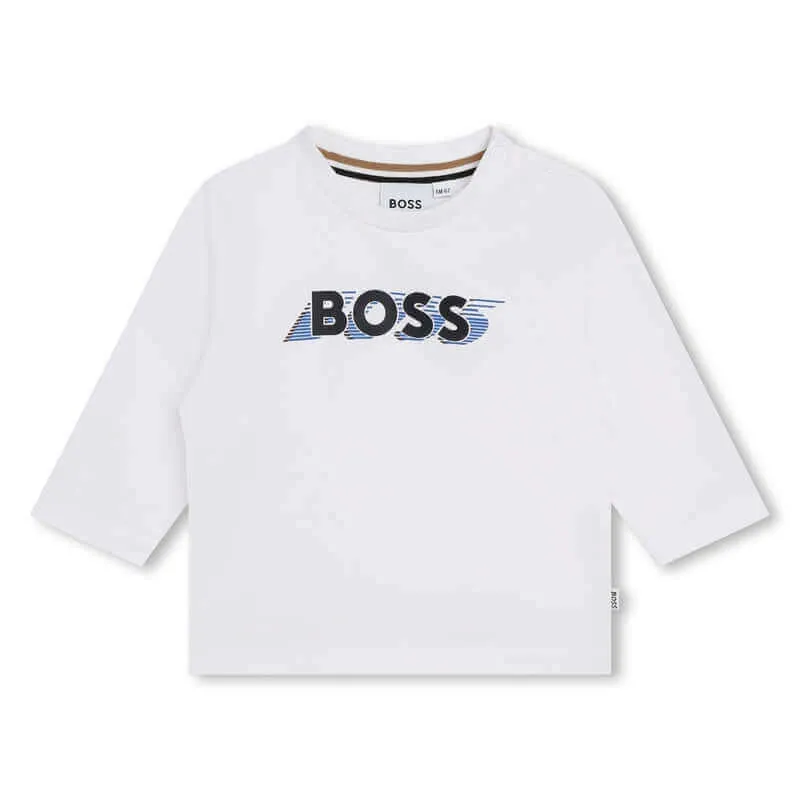 T-shirt à manches longues avec logo blanc pour bébé garçon