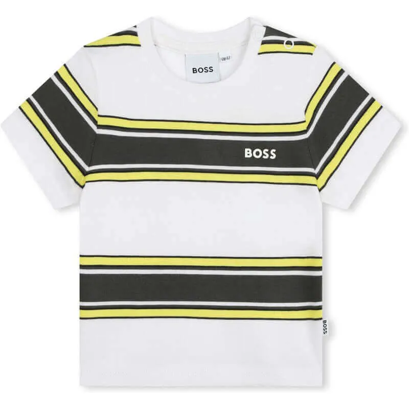 T-shirt à manches courtes rayé jaune et marine pour bébé garçon