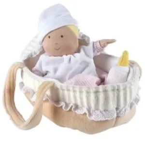 Poupée Bébé avec Couverture de Berceau Portable et Biberon