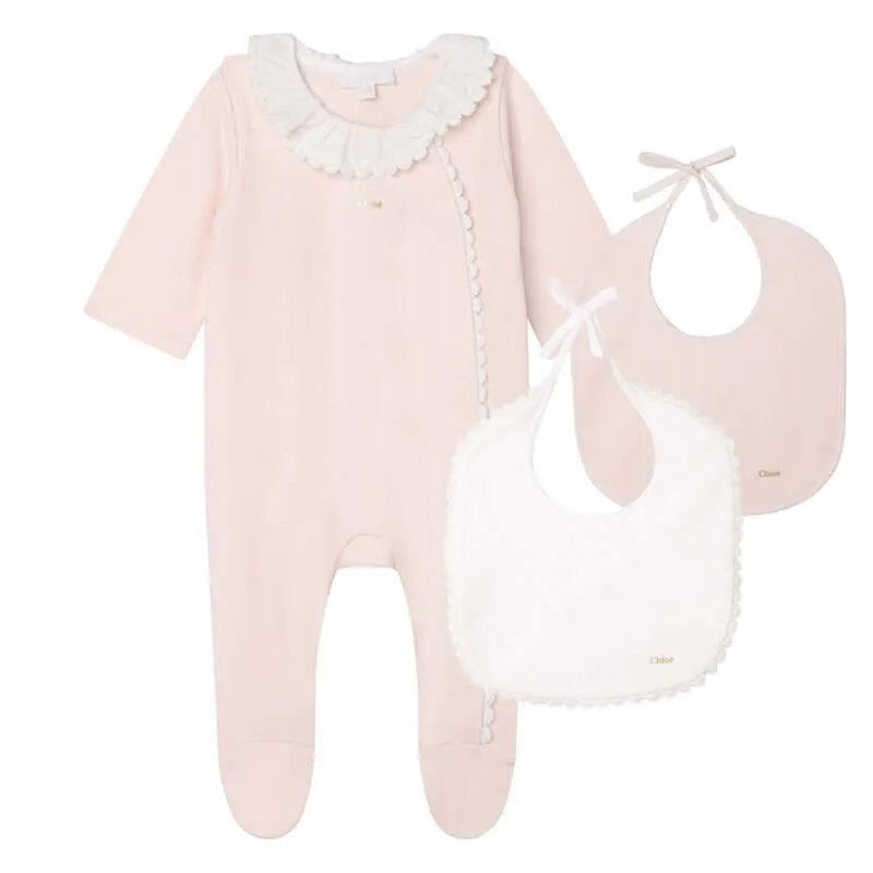 Ensemble Grenouillère et Bavoir pour Fille